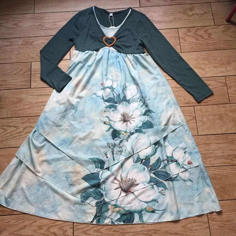 Blue 🛍️ Floral long sleeve NWT Dress Sz S - Picture 5 of 8